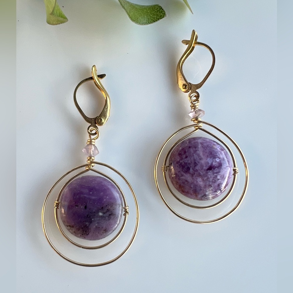 Gold and Purple Amethyst Orbital Earrings
